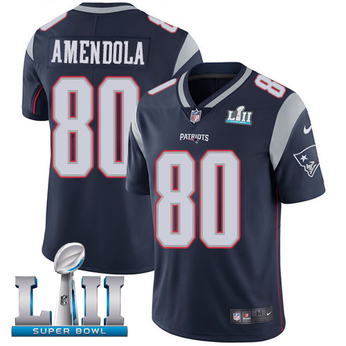 Nike Patriots #80 Danny Amendola Navy Blue Team Color Super Bowl LII Men's Stitched NFL Vapor Untouchable Limited Jersey